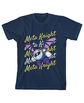 Kirby Boys Meta Knight Flying With Repeat Text Navy Blue T-shirt-xl