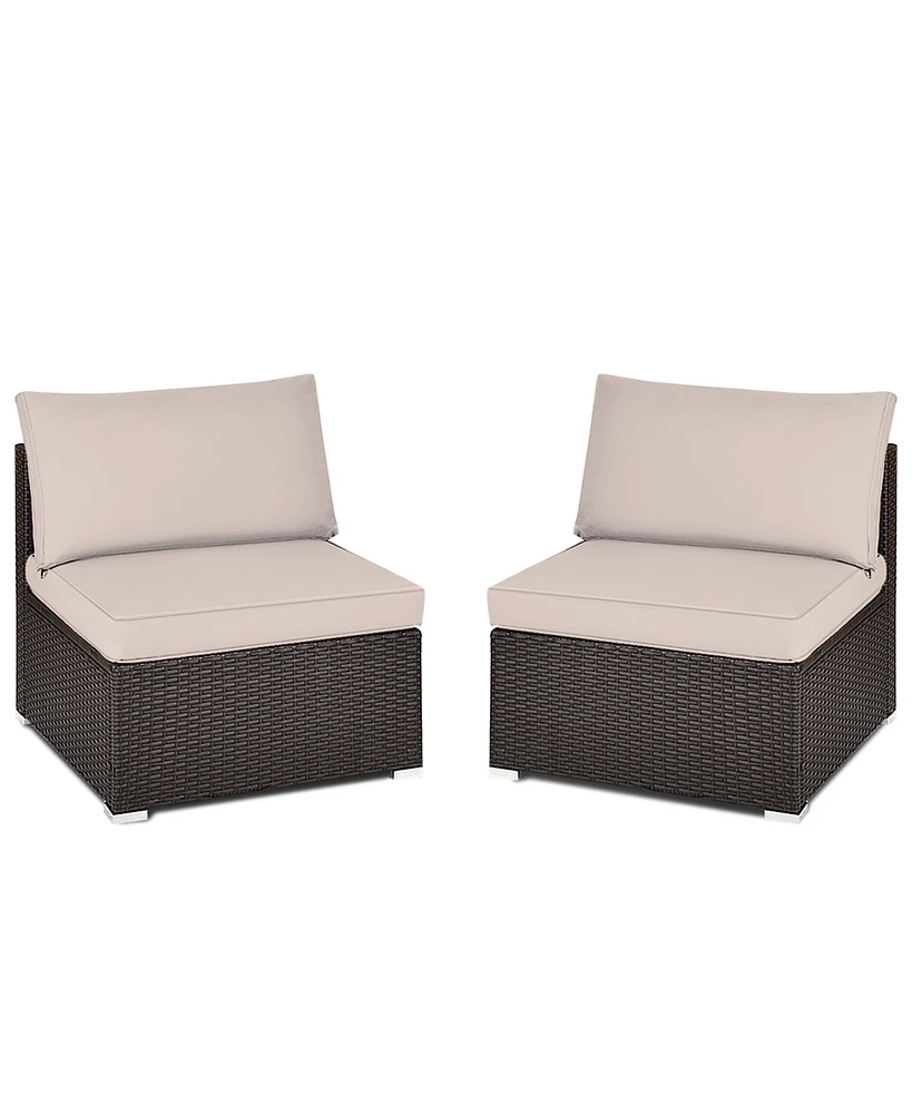 Gymax 2PCS Patio Sectional Armless Sofas Outdoor Rattan Furniture Set w/ Cushions