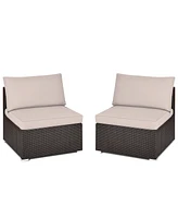Gymax 2PCS Patio Sectional Armless Sofas Outdoor Rattan Furniture Set w/ Cushions