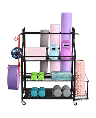 Mythinglogic 3- Tier Yoga Mat Home Gym Storage Rack, Large Capacity Dumbbell Rack for Home