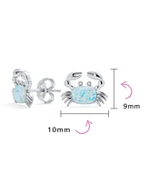Bling Jewelry Set of 2 Small Created Blue White Opal Crab Stud Earrings Sterling Silver