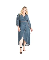 Standards & Practices Plus Size Snakeskin High Low Chiffon Wrap Dress Maxi Length