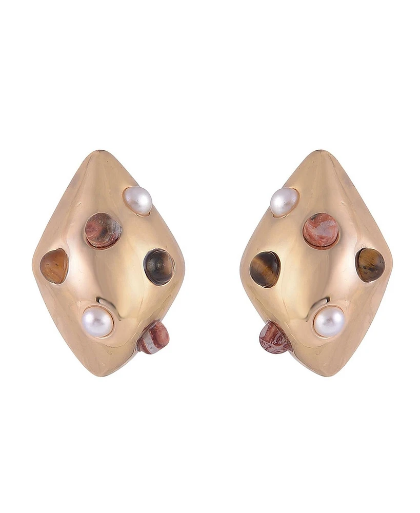 Laundry by Shelli Segal Gold Tone Dome Shape Drop Earrings with Pearl and Stone Accents