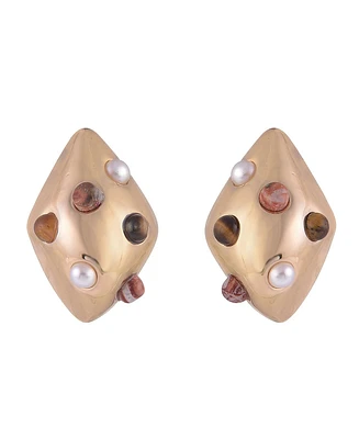 Laundry by Shelli Segal Gold Tone Dome Shape Drop Earrings with Pearl and Stone Accents