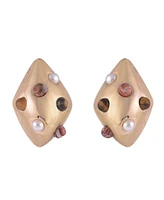 Laundry by Shelli Segal Gold Tone Dome Shape Drop Earrings with Pearl and Stone Accents
