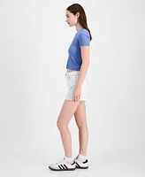 Tinseltown Juniors' Lace-Trimmed Mom Shorts