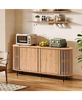 LuxenHome Light Oak Finish Engineered Wood 2-Door 58-Inch Wide Buffet Cabinet