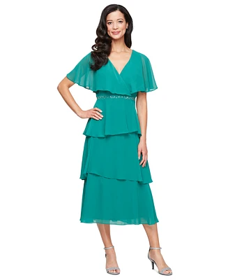 Sl Fashions Women's Beaded-Waist Tiered Surplice Midi Dress