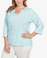Hearts Of Palm Plus Three Quarter Sleeve Embellished Top