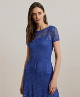 Lauren Ralph Women's Pointelle Short-Sleeve Sweater Dress