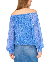 Vince Camuto Women's Paisley-Print Off-The-Shoulder Long-Sleeve Tie-Front Blouse