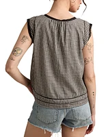 Lucky Brand Women's Cotton Lace-Trim Gingham Tank Top