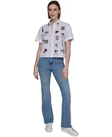 Karl Lagerfeld Paris Petite Cotton Embroidered Short-Sleeve Shirt