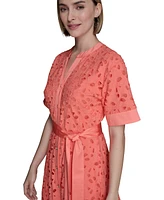 Karl Lagerfeld Paris Petite Cotton Button-Front Eyelet Dress