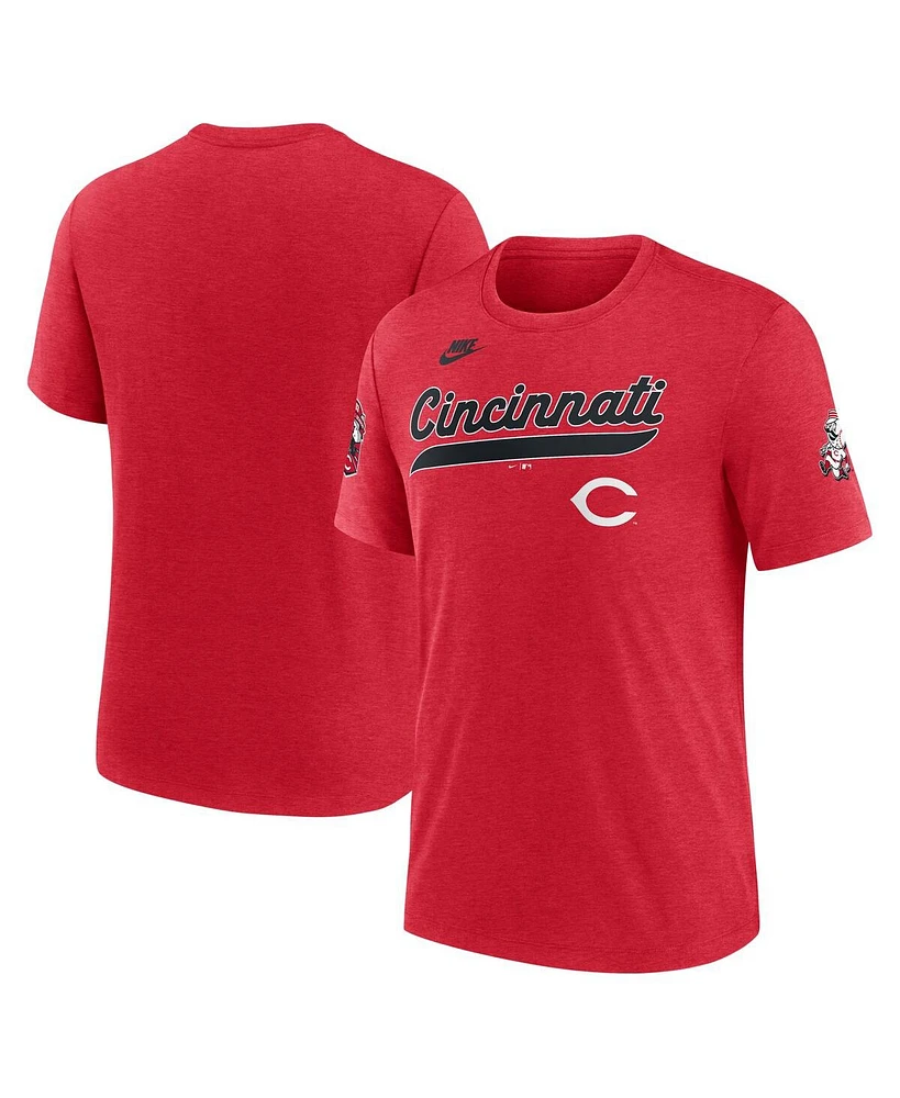 Nike Men's Heather Red Cincinnati Reds Cooperstown Collection Eras Tri-Blend T-Shirt