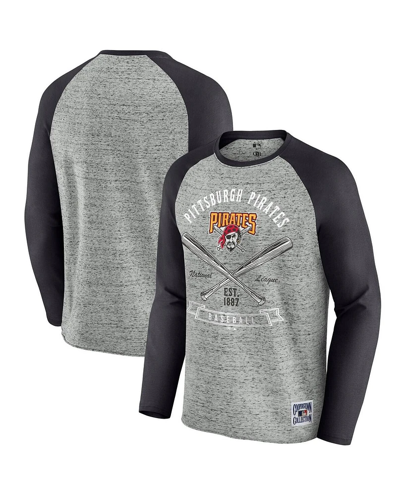 Fanatics Men's Heather Gray Pittsburgh Pirates Raw Edge Raglan Long Sleeve Baseball T-Shirt