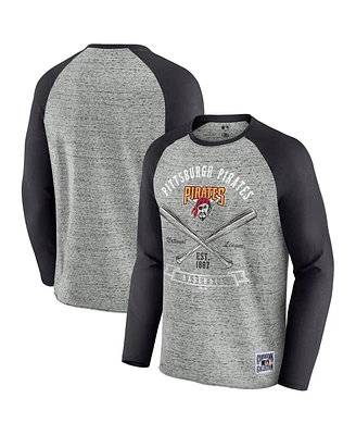 Fanatics Men's Heather Gray Pittsburgh Pirates Raw Edge Raglan Long Sleeve Baseball T-Shirt
