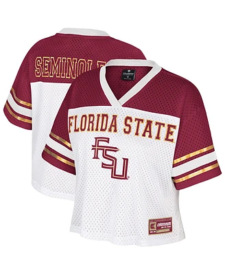 Colosseum Women's White Florida State Seminoles Treasure Cropped Football Jersey
