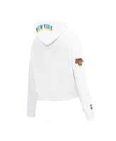 Pro Standard Women's White New York Knicks 2024/25 City Edition Chenille Applique Cropped Pullover Hoodie