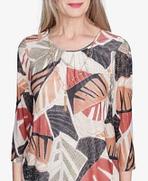 Alfred Dunner Petite Natural Instinct Tropical Mesh Top With Necklace