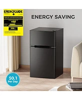 Cowsar 3.2 cubic foot mini fridge with separate freezer compartment and double door design is perfect for a basement, apartment, dorm room or office