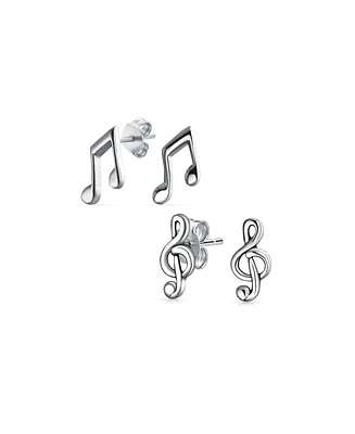 Bling Jewelry Set of 2 Tiny Delicate Music G Treble Clef Eight Note Stud Earrings Musician Sterling Silver