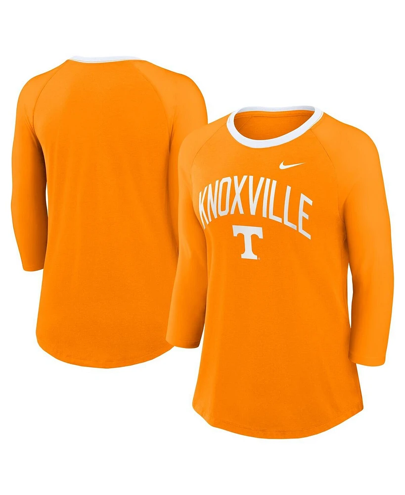 Nike Women's Tennessee Orange Tennessee Volunteers 3/4-Sleeve Raglan Tri-Blend Top