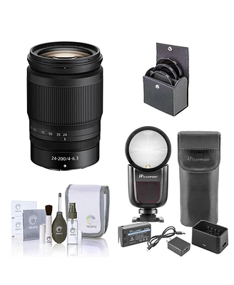 Nikon Nikkor Z 24-200mm f/4-6.3 Vr Lens, Bundle with Flashpoint Zoom Li-on X R2 Ttl On-Camera Round Flash Speedlight, 67mm Filter Kit, Cleaning Kit