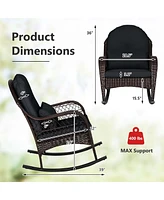 Patio Wicker Rocking Chair with Seat Back Cushions & Lumbar Pillow Porch