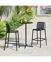 29.5" Outdoor Modern Polypropylene Plastic Patio Bar Height Stools (Set of 2)