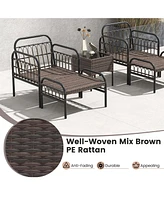 5 Pcs Patio Conversation Set Outdoor Wicker Chair Set with Ottomans & Coffee Table