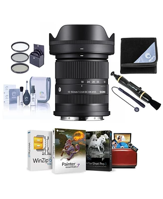Sigma 18-50mm f/2.8 Dc Dn Contemporary Lens for Sony E, Bundle with 55mm Filter Kit, Lens Cleaner, Lens Wrap, Lens Cap Tether, Cleaning Kit, Mac Softw