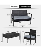 4PCS Patio Rattan Wicker Furniture Set Brown Loveseat Sofa