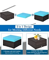 5PCS Patio Rattan Sectional Conversation Set Ottoman