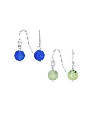 Bling Jewelry Set of 2 Simple Natural Multi Stones 8MM Bead Drop Ball Earrings Sterling Silver