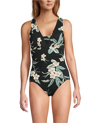 Lands' End Women's Slender Suit Grecian Low Leg One Piece Swimsuit