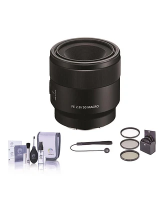 Sony Fe 50mm f/2.8 Macro Lens for Sony E, Bundle with 55mm Filter Kit, Cleaning Kit, Lens Cap Tether