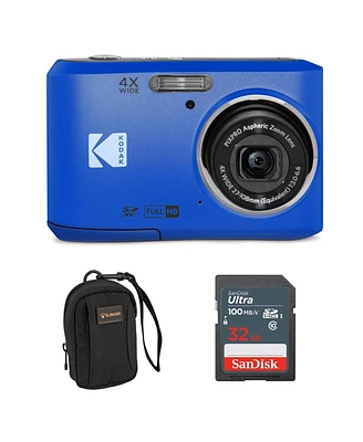 Kodak Kodak Pixpro FZ45 Friendly Zoom 16MP Full Hd Digital Camera, Blue, Bundle with 32GB Memory Card and Camera Bag