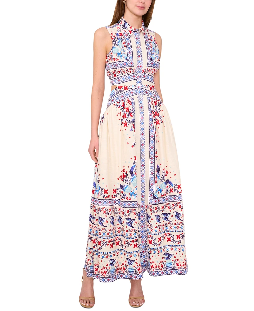 1.state Women's Printed Button Cutout Sleeveless Maxi Dress