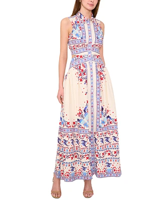 1.state Women's Printed Button Cutout Sleeveless Maxi Dress