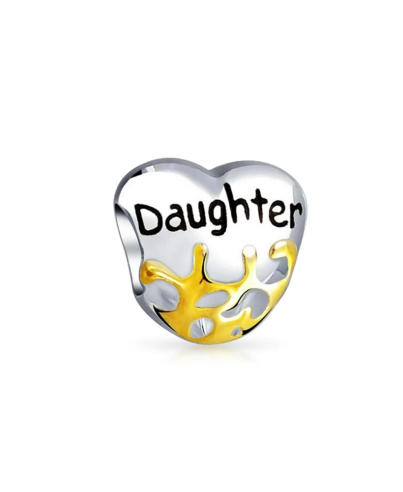 Bling Jewelry Heart Shaped Daughter Charm Bead 14K Gold Plated Sterling Silver for Bracelet
