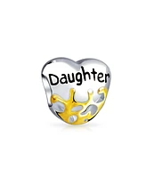 Bling Jewelry Heart Shaped Daughter Charm Bead 14K Gold Plated Sterling Silver for Bracelet