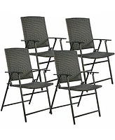 Set of 4 Rattan Folding Chairs