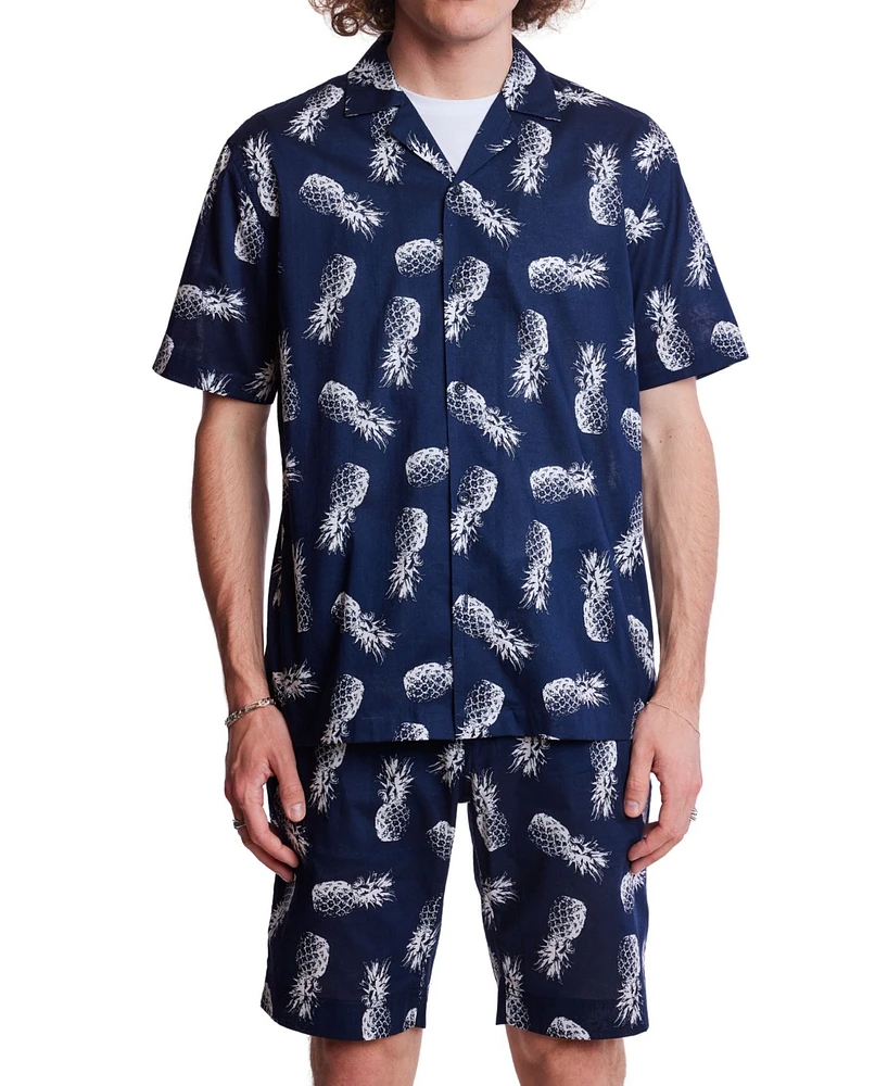 Paisley & Gray Men's Slim Fit Short Sleeve Pineapple Print Button Front Camp Shirt