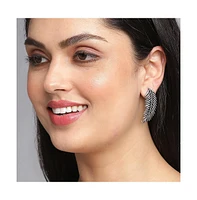 Sohi Women's Oxidised Leaf Drop Earrings