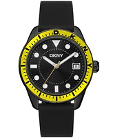 Dkny Men's Crosby Sport Black Dial Yellow Bezel Black Silicone Strap Watch 42mm