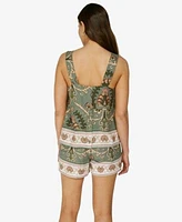 Sanctuary Womens Button Front Relaxed Tank Top Spring Breaker Border Print Shorts