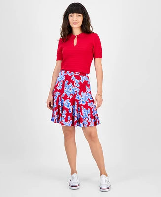 Tommy Hilfiger Women's Printed Godet Pull-On Skirt