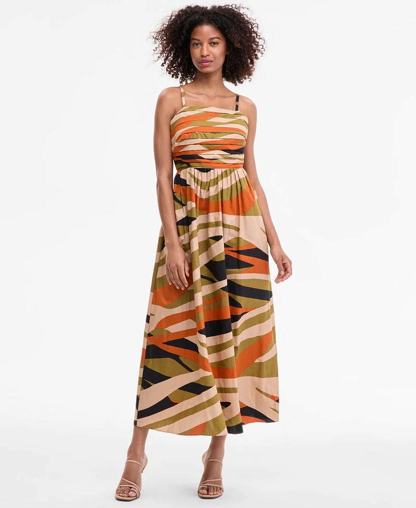 Msk Women's Cotton Pleated-Bodice Tie-Back Midi Dress