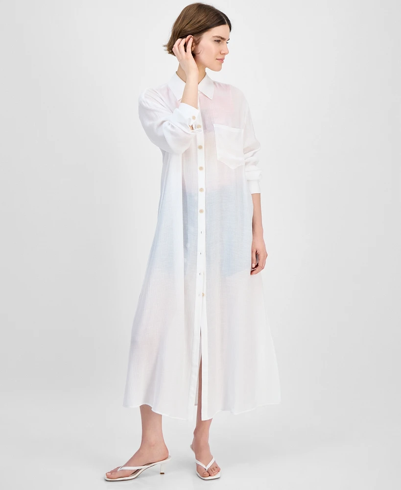 Bar Iii Women's Oversized Button-Front Long-Sleeve Shirt, Exclusively at Macy's